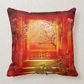 Pillows Asian Gold Red Bamboo Blossom mojo_throwpillow