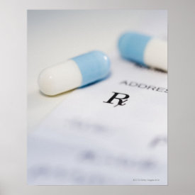 Pills on written prescription print