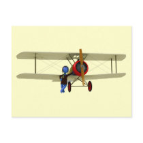 Pilot and Biplane Postcard