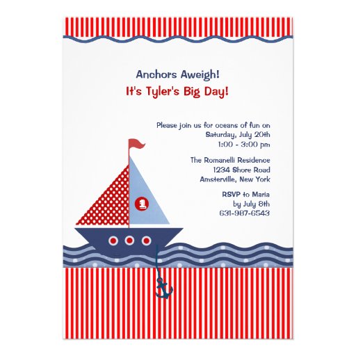 Pin Stripe Nautical Juvenile Birthday Invitation
