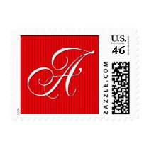 Pin Stripe Red Monogram  - Letter A Postage Stamps