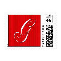 Pin Stripe Red Monogram - Letter G- Customized postage by aslentz Pin Stripe Red Monogram - Letter G- Customized postage