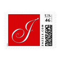 Pin Stripe Red Monogram - Letter J - Customized postage by aslentz Pin Stripe Red Monogram - Letter J - Customized postage