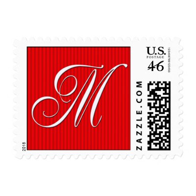 Pin Stripe Red Monogram  - Letter M - Customized Postage Stamps