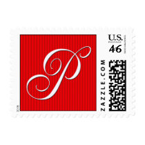 Pin Stripe Red Monogram - Letter P postage by aslentz Pin Stripe Red Monogram - Letter P postage