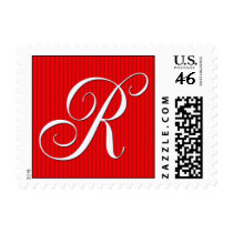 Pin Stripe Red Monogram  - Letter R Postage