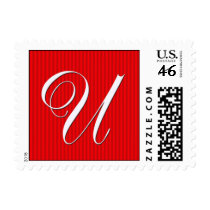 Pin Stripe Red Monogram - Letter U postage by aslentz Pin Stripe Red Monogram - Letter U postage