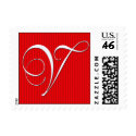 Pin Stripe Red Monogram  - Letter V postage