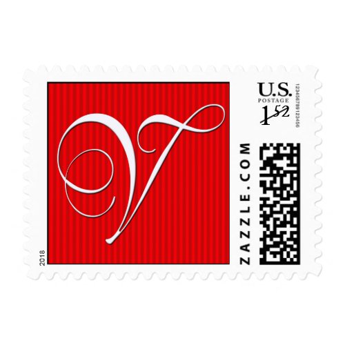 Pin Stripe Red Monogram - Letter V stamp
