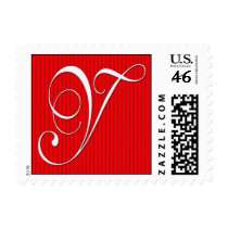 Pin Stripe Red Monogram  - Letter Y postage