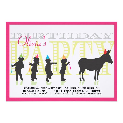 Pin the Tail on the Donkey Birthday Invitation