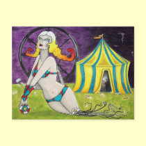 Pin up Clown girl Robot sci fi dark art postcard postcards