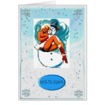 PIN UP GIRL AND SNOWMAN CHRISTMAS CARD