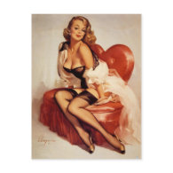 Pin-Up Girl in a Heart-Shaped Chair postcard