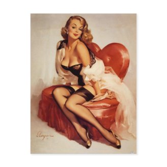 Pin-Up Girl in a Heart-Shaped Chair Postcards