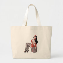 Pin Up Girl on Tires Canvas Bags
