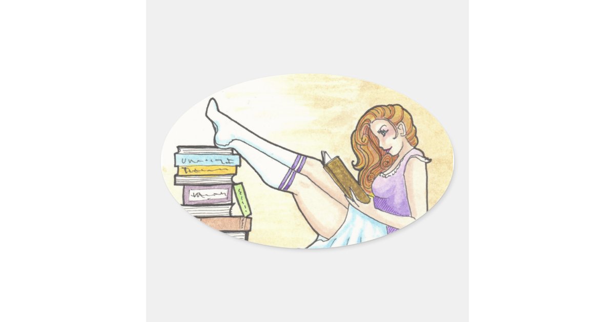 Pin Up Girl reading book illustration art stickers Zazzle