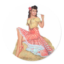 Pin Up Girl Round Stickers