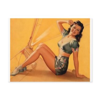 pin up girl toooo postcard
