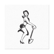 Pin-up Girl With Shovel Spade Retro Canvas Prints