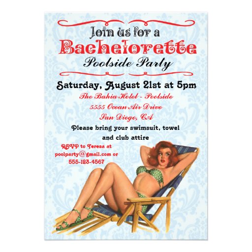 Pin up Pool party Bachelorette Invitations