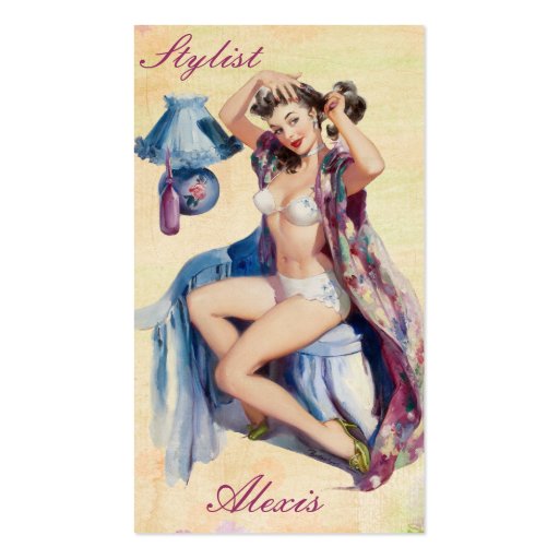 Pin up Stylist Profile Cards Business Card Templates (front side)