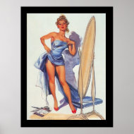 Pin-Up Surfing Girl Vintage poster