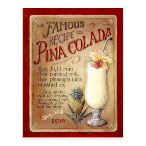 Pina colada recipe postcard Zazzle