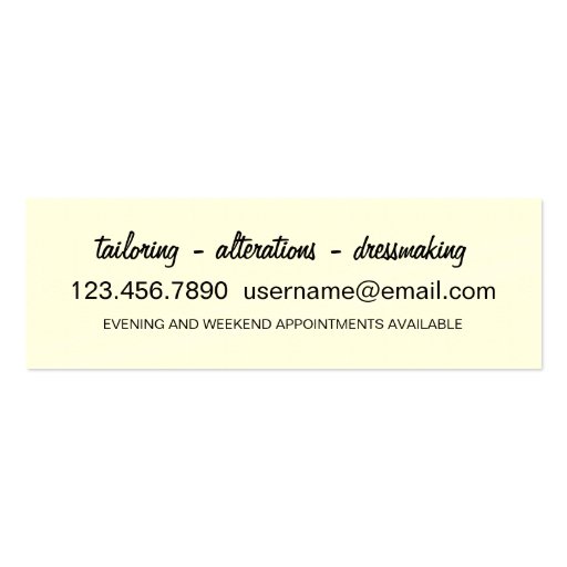 Pincushion Seamstress Alterations Business Card (back side)