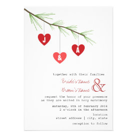 Pine Bough & Hearts Wedding Invitation