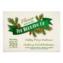 Pine Branches Cones Camping Glamping Wedding invitations