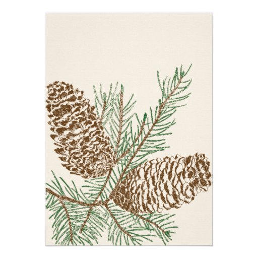 Pine Cone Nature on Cream Wedding Invitation