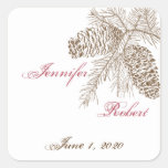 Pine Cone Nature Wedding Envelope Seal Square Sticker