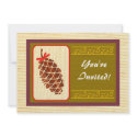 Pine cone with bow and elegant swirls invitations
