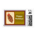 Pine cone with bow and elegant swirls postage