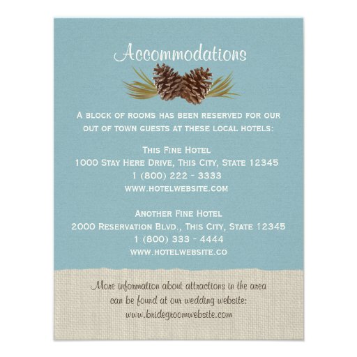 Pine Cones and Burlap Info Card Blue