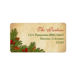Pine Cones and Holly Berries Return Address Label