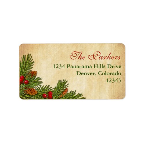 Pine Cones and Holly Berries Return Address Label label