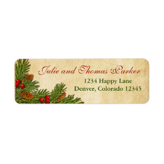 Pine Cones and Holly Berries Return Address Label