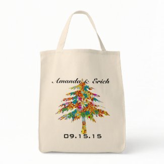 Pine Flower Tree Wedding Date Honeymoon Tote Bag bag