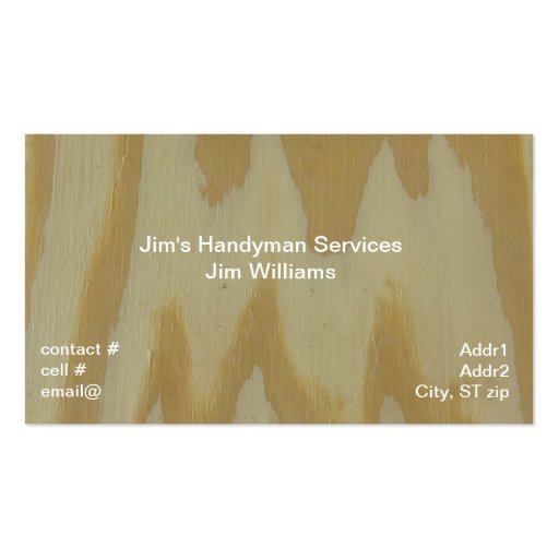 Pine plywood business card (front side)