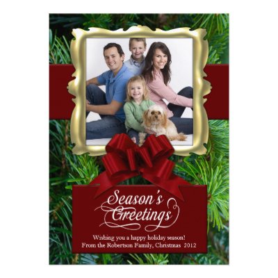 Pine/Red/Gold Frame Photo Holiday Card