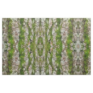 Pine Tree Bark With Moss Photo Fabric