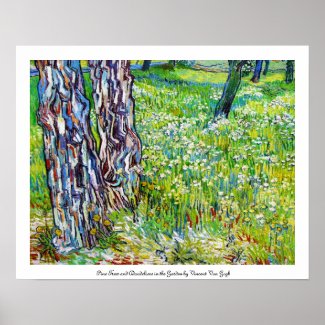 Pine Trees and Dandelions in the Garden Van Gogh Poster