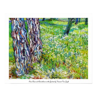 Pine Trees and Dandelions in the Garden Van Gogh Poster