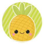 Pineapple on Green Stripes Round Sticker