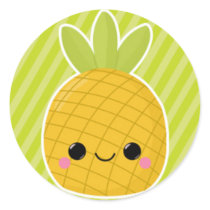 Pineapple on Green Stripes Round Sticker