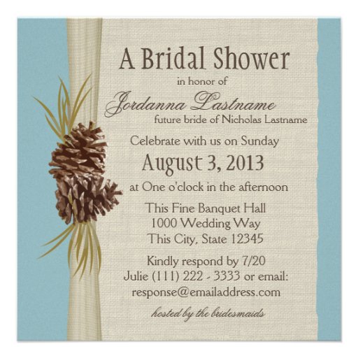 Pinecone and Burlap Look Bridal Shower Custom Invites