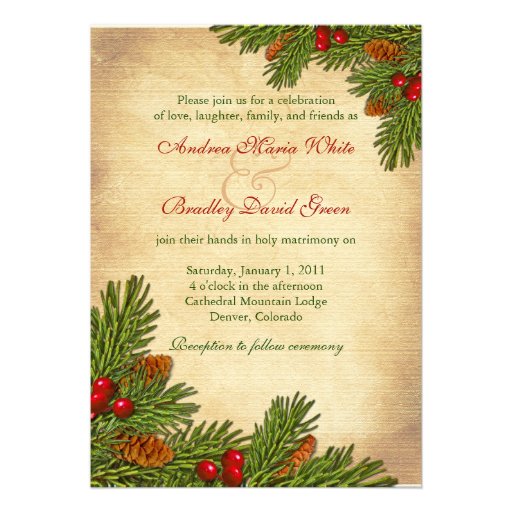 Pines Boughs Holiday Winter Wedding Invitation