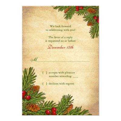 Pines Boughs Holiday Winter Wedding RSVP Card Invites
